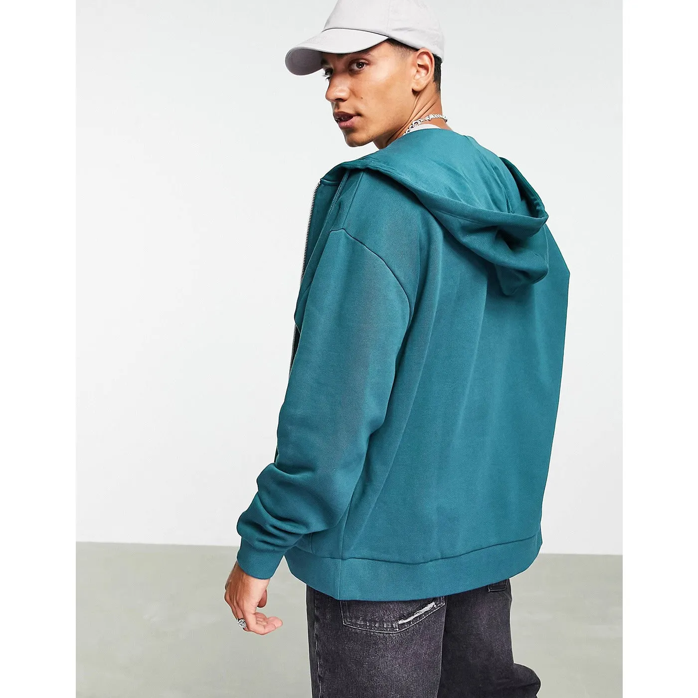 Teal Blue Oversized Zipper Hoodie