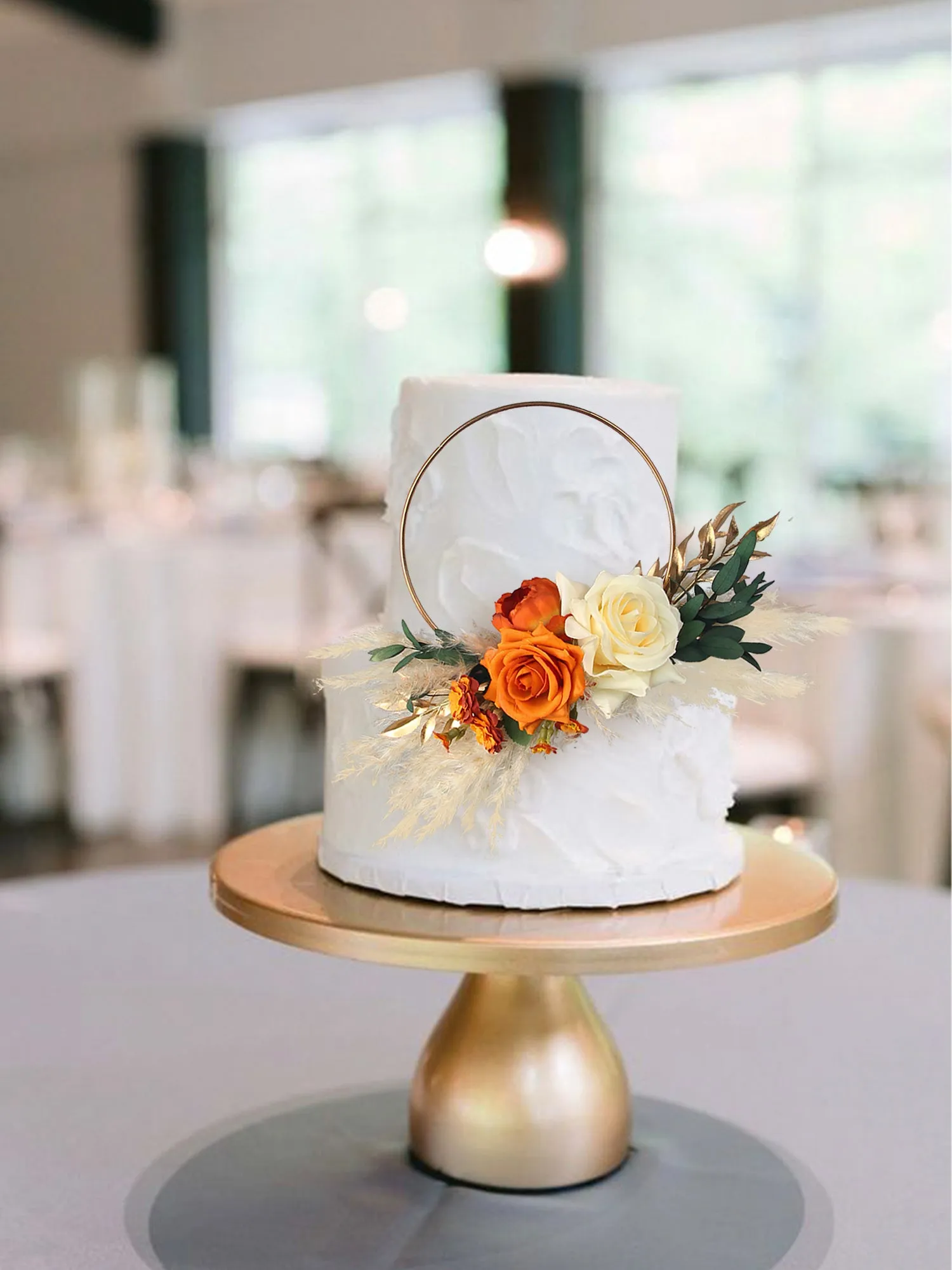 Terracotta & Cream White Floral Wreath Cake Topper