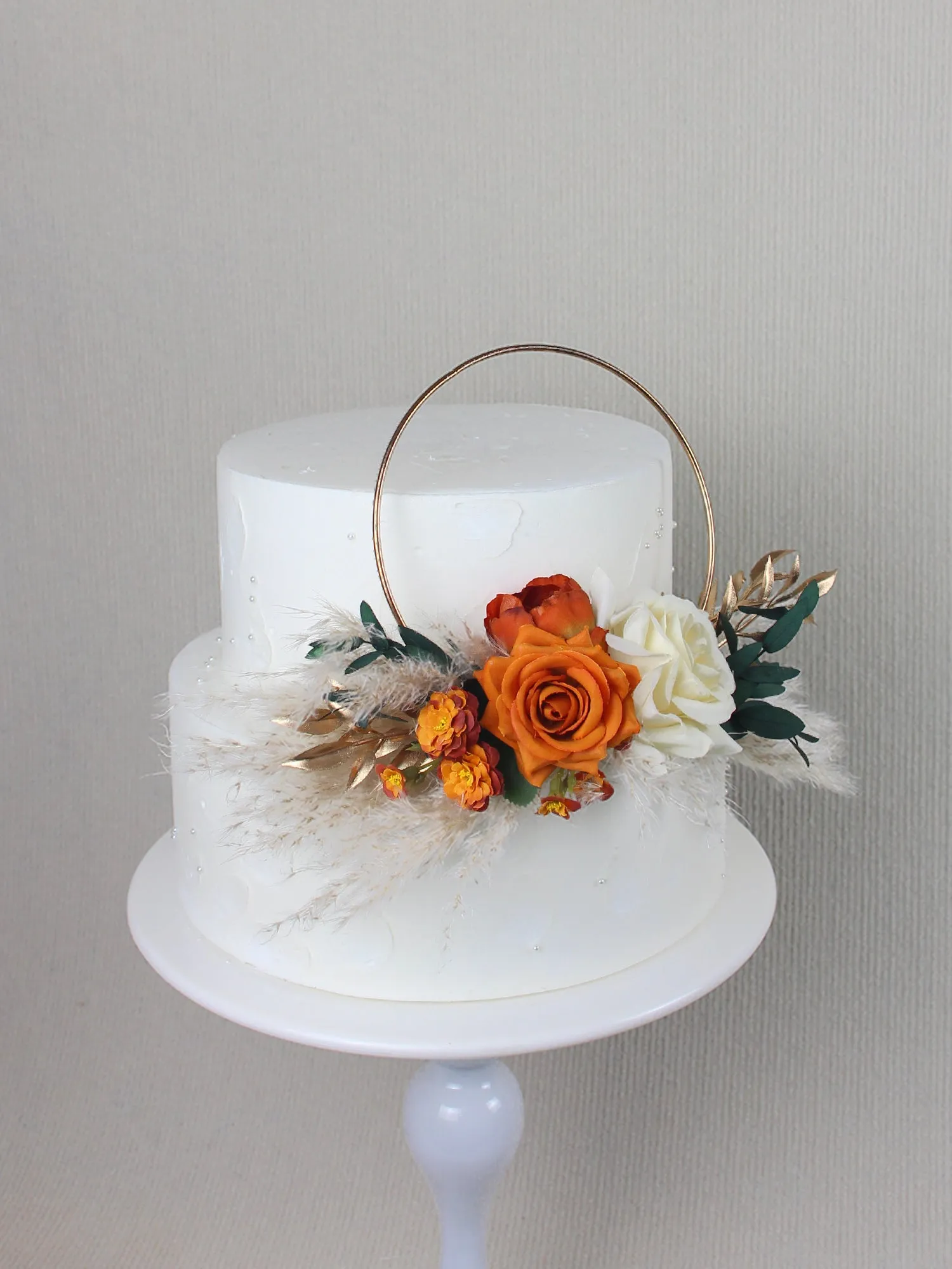 Terracotta & Cream White Floral Wreath Cake Topper