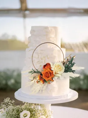 Terracotta & Cream White Floral Wreath Cake Topper