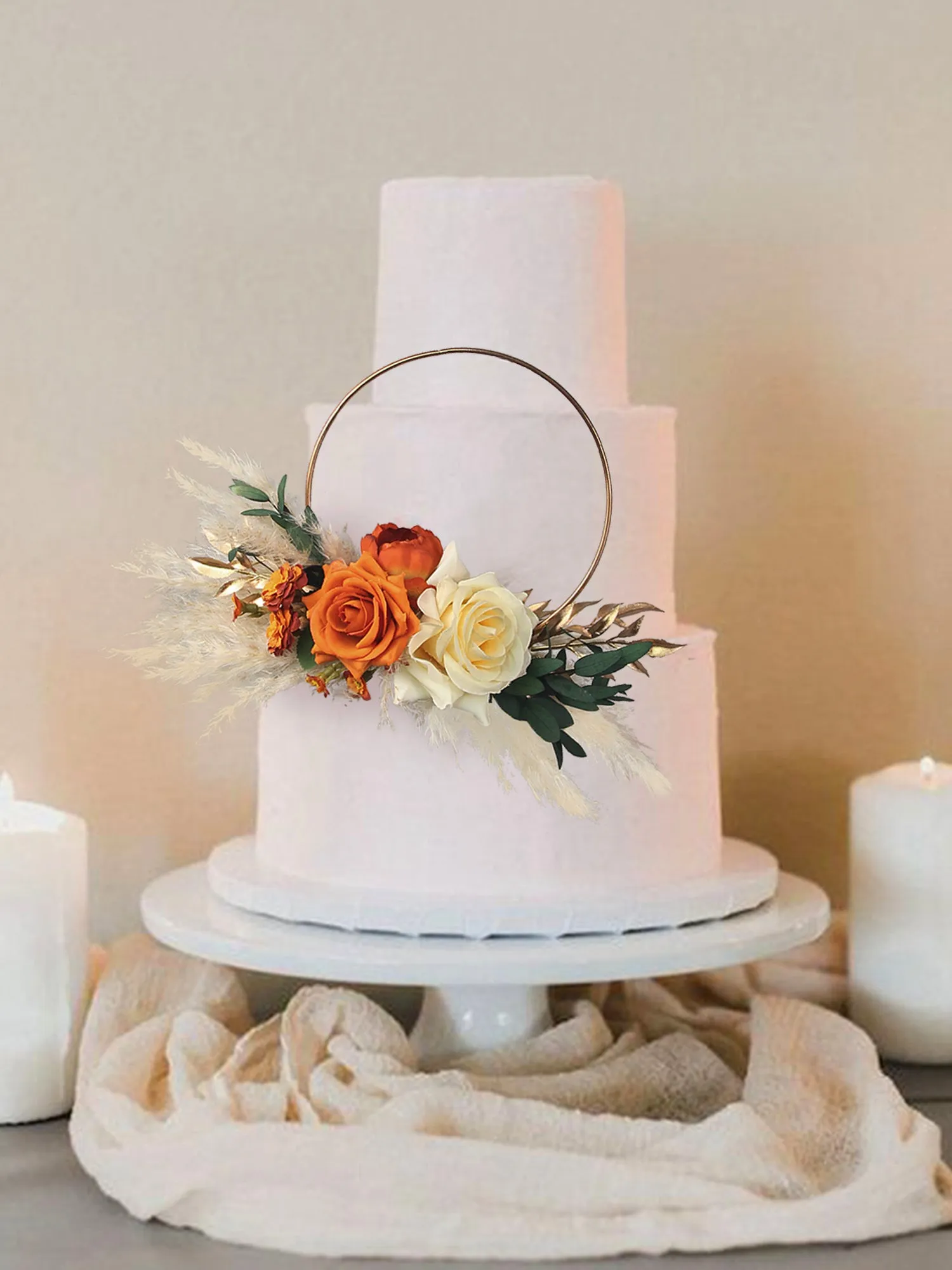 Terracotta & Cream White Floral Wreath Cake Topper