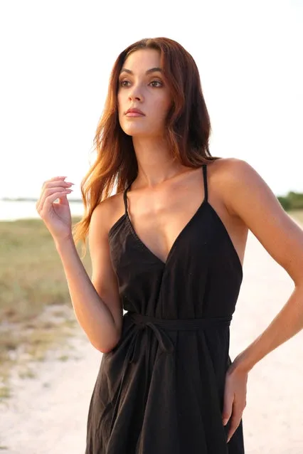 The Handloom Sage Tie Maxi Dress - Black