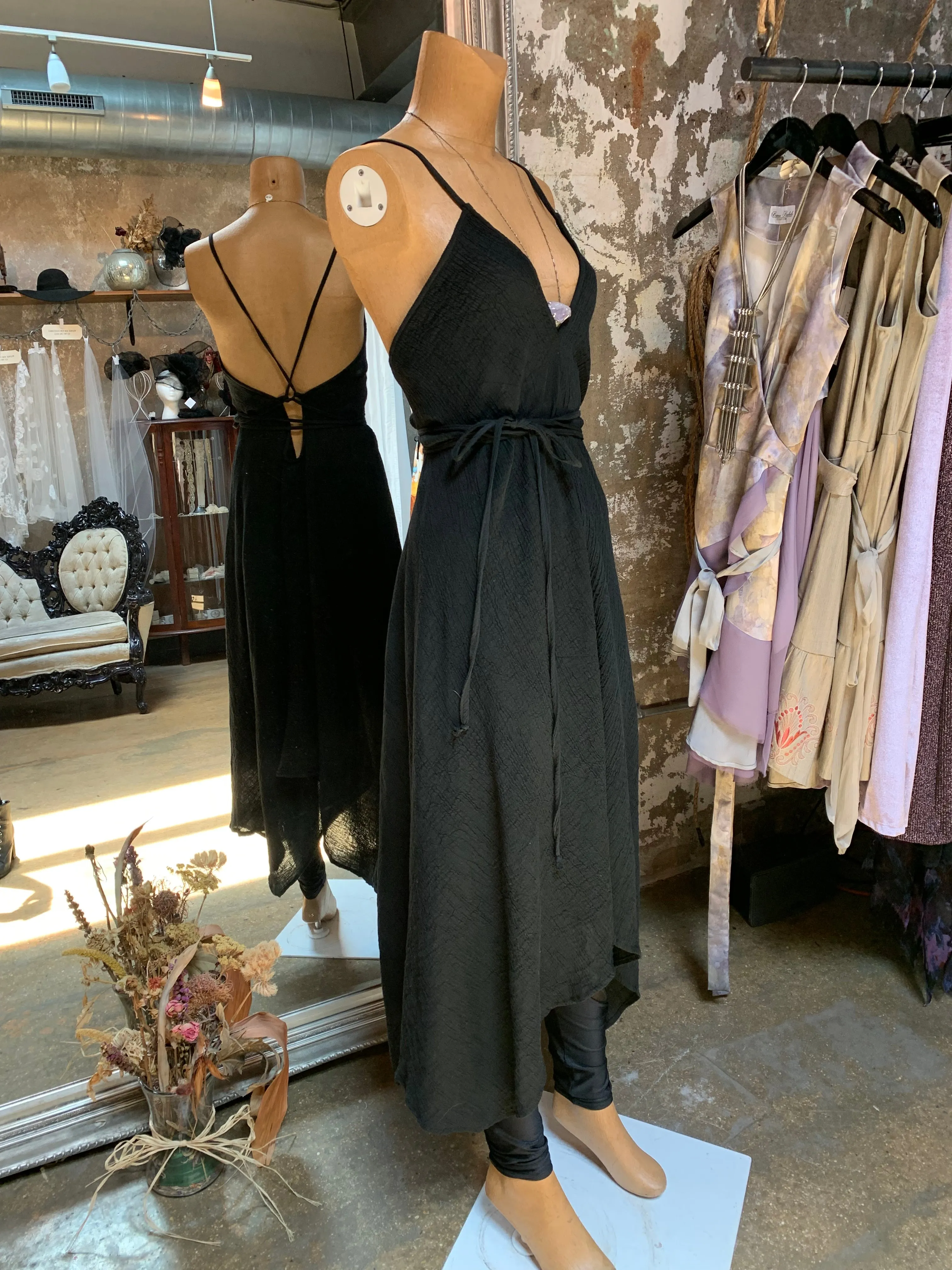 The Handloom Sage Tie Maxi Dress - Black