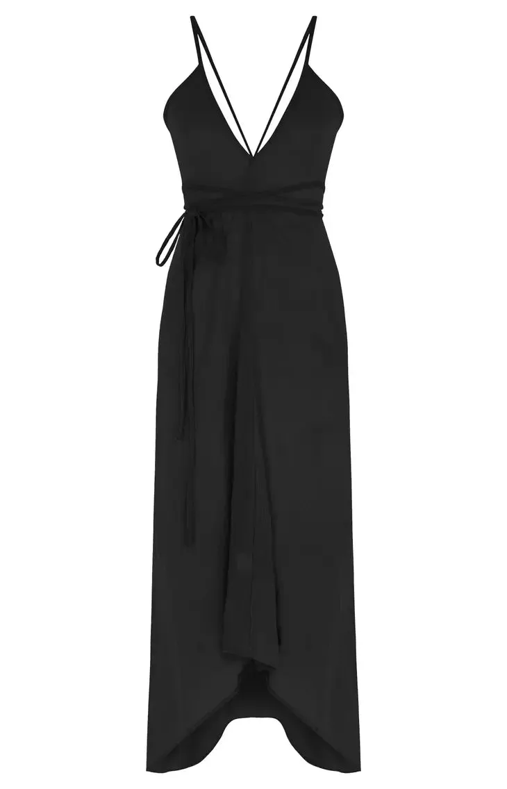 The Handloom Sage Tie Maxi Dress - Black