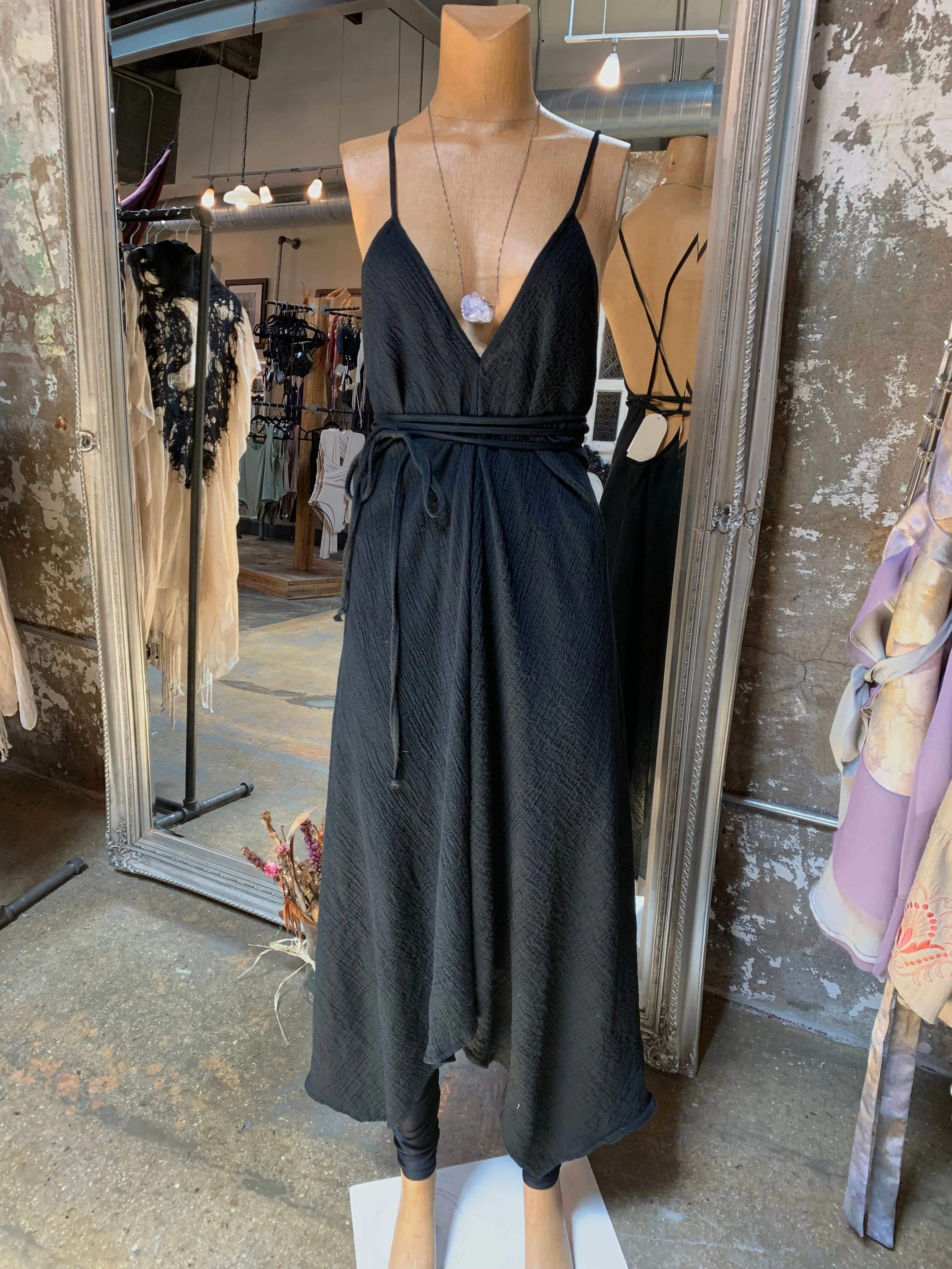 The Handloom Sage Tie Maxi Dress - Black