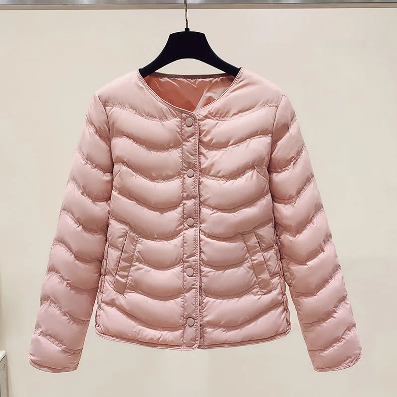 The inner tank keeps warm and light small cotton clothes for women's autumn and winter new 2024 round neck short cotton jacket for small people to wear cotton clothes outside