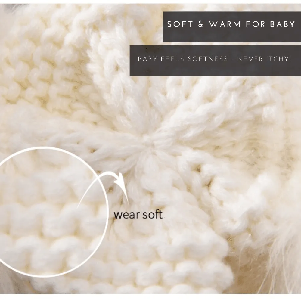 Three Real Fur Pompom Baby Hat