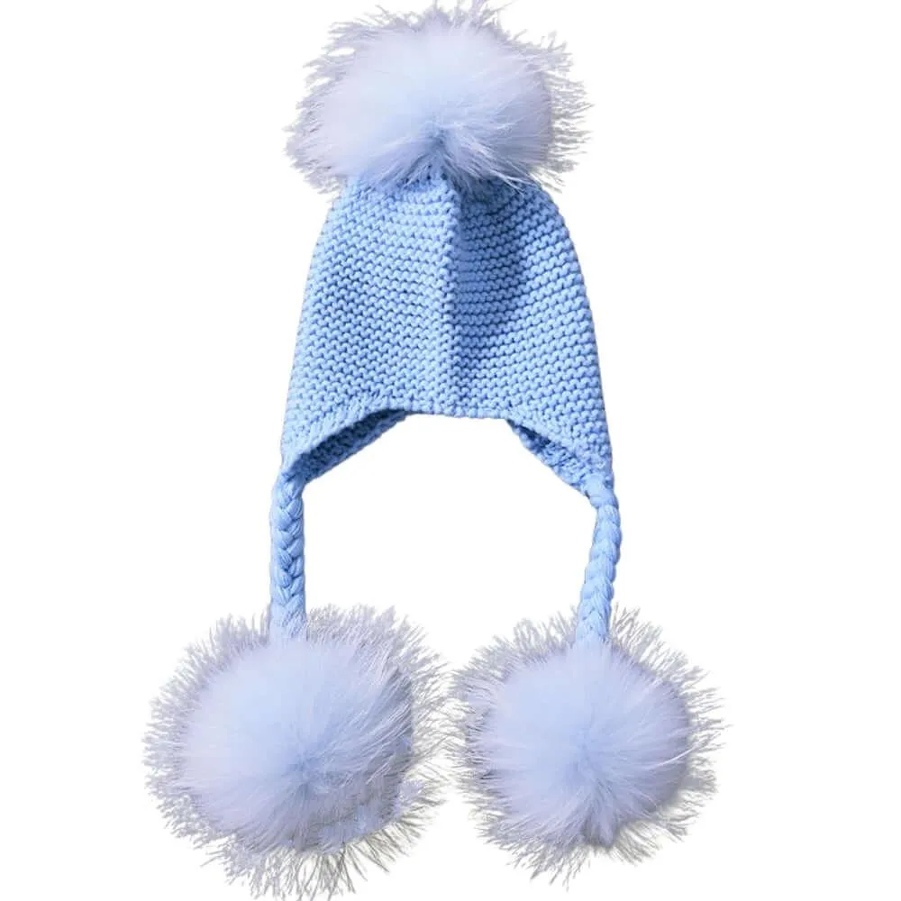 Three Real Fur Pompom Baby Hat