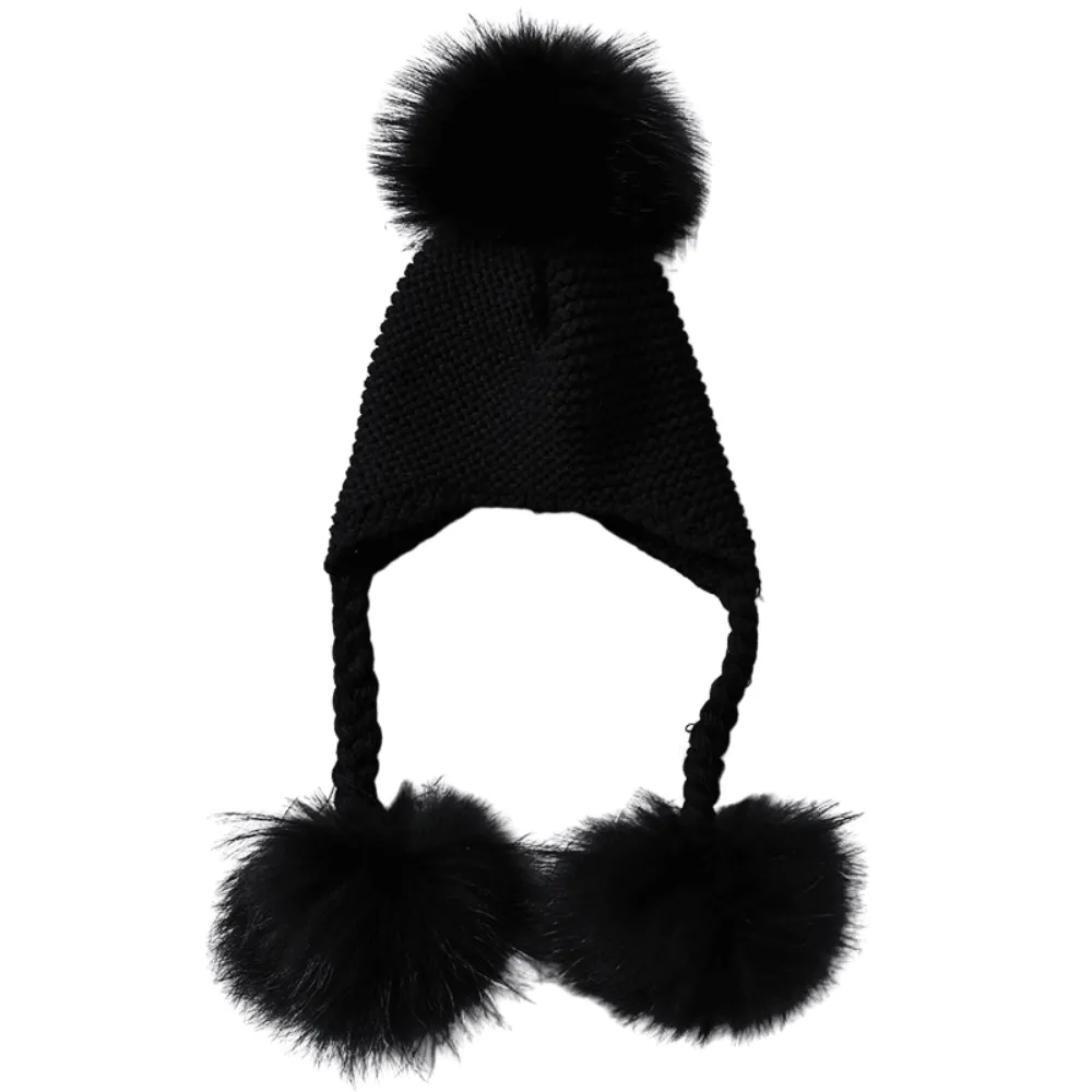 Three Real Fur Pompom Baby Hat