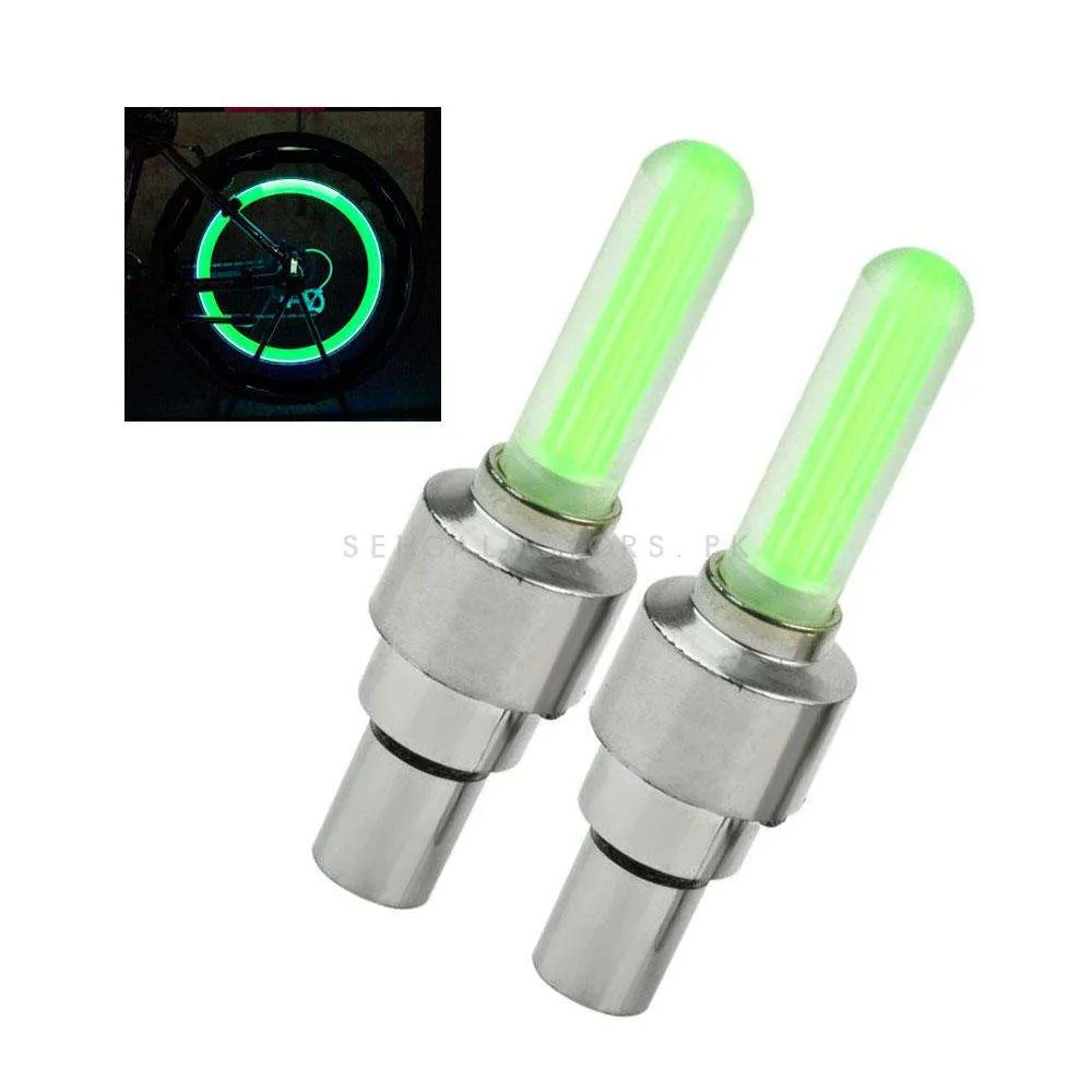 Tire Tyre Valve LED Air Nozzle Green - Pair - High Quality Aluminum Led Tyre Valve Caps | Wheel Tire Covered Protector Dust Cover