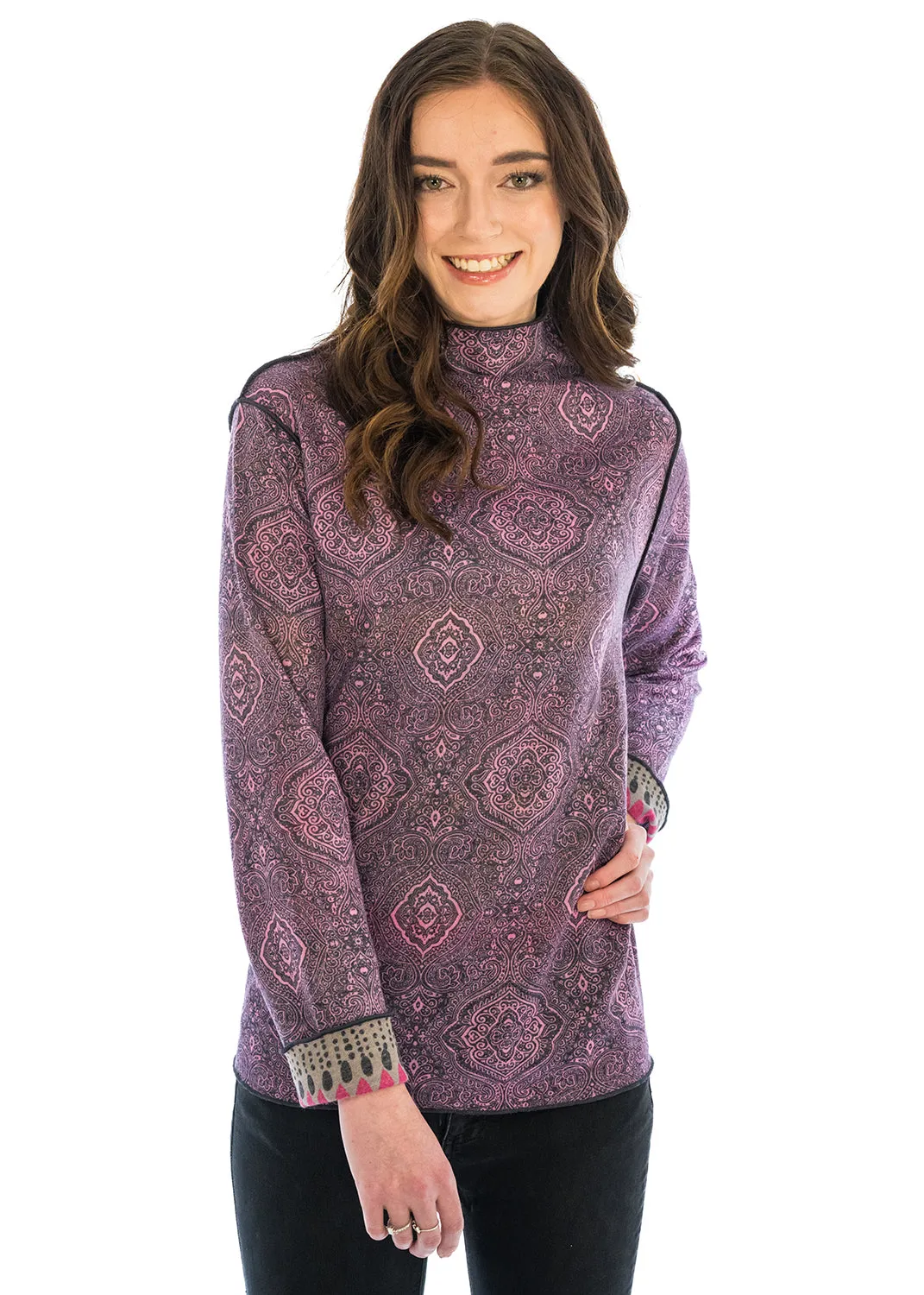 Trisha Tyler 11611 Reversible Mock Neck Medallion Sweater