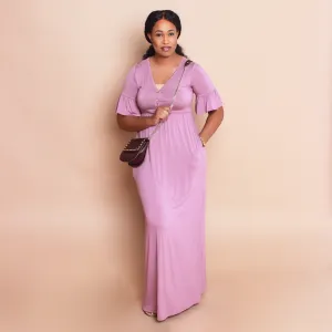 Trumpet Sleeve Dress - Mauve