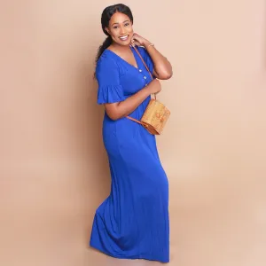 Trumpet Sleeve Dress- Royal Blue