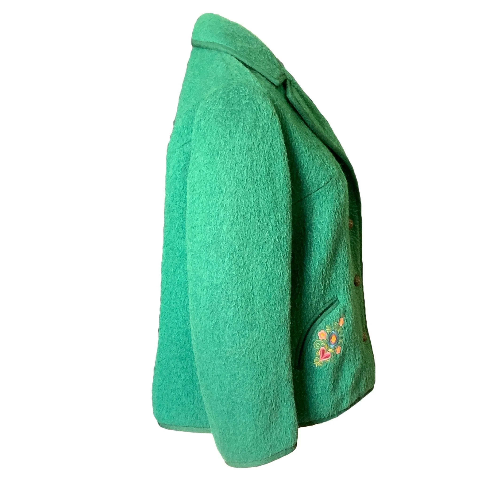 Vintage Green Wool Jacket with Embroidered Flowers from Germany. Waterproof Wool Perfect for Spring!