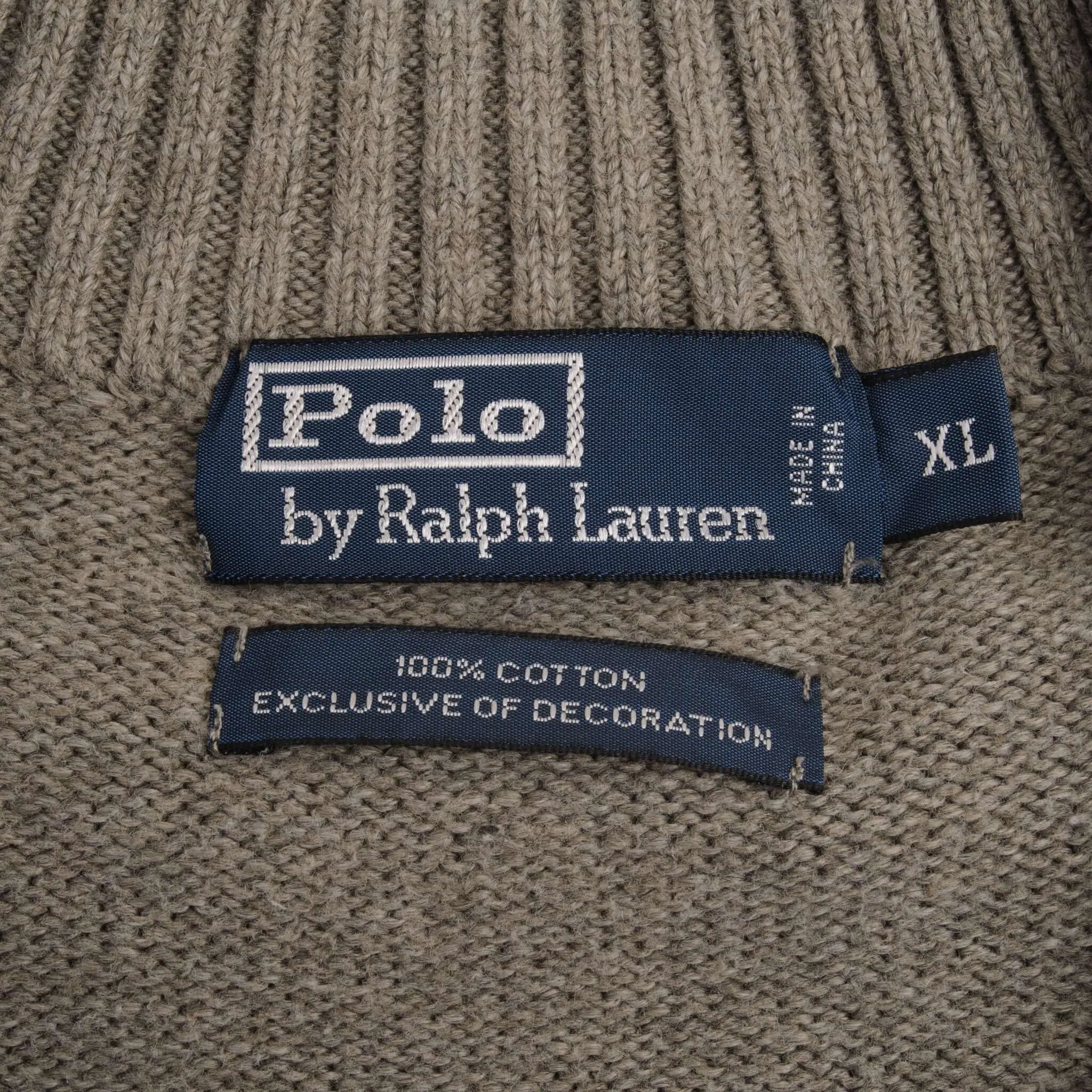 VINTAGE POLO RALPH LAUREN GREY KNIT QUARTER 1/4 ZIP SWEATER 1990S SIZE XL