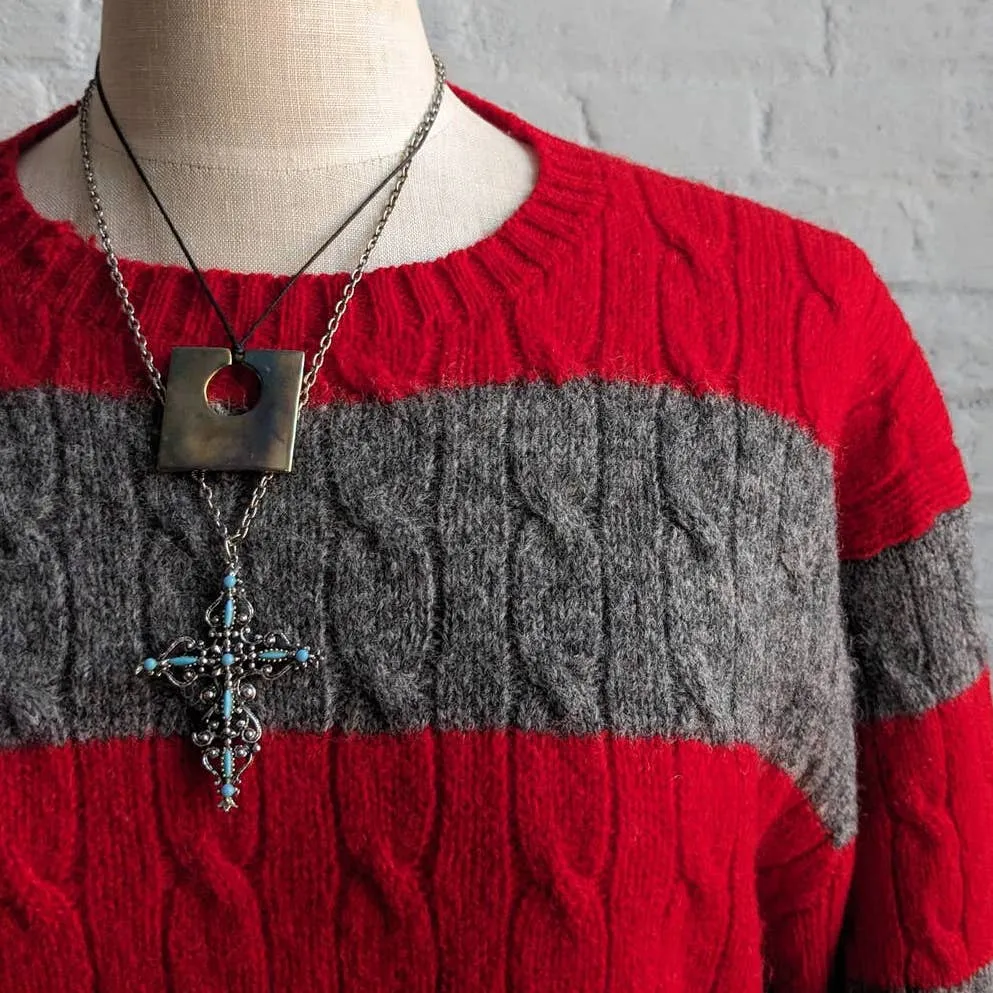 Vintage POLO Ralph Lauren Striped Wool Cable Knit Sweater Boyfriend Grunge Top