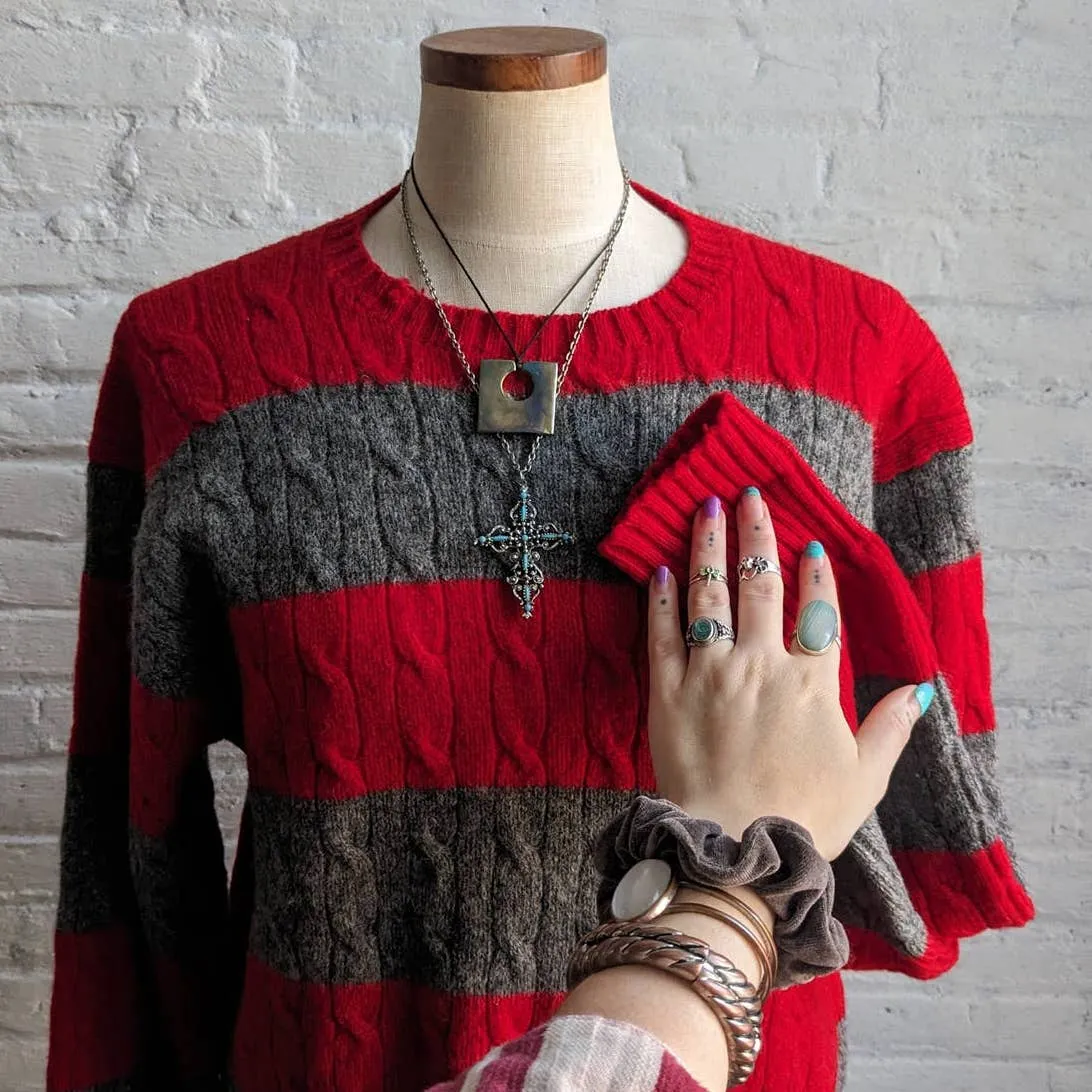 Vintage POLO Ralph Lauren Striped Wool Cable Knit Sweater Boyfriend Grunge Top