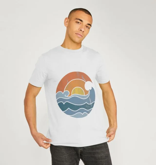 white tee with beach sunset