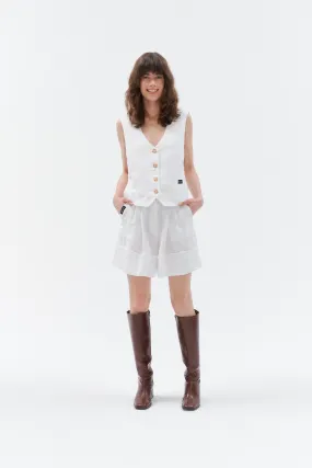 Wide-leg linen shorts with belt "Bonita" (White)