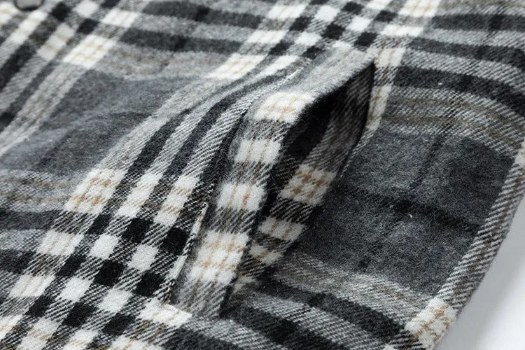 Winter High Quality Men's Jacket Plaid Wool Heavy Plus Size Shirt Checkered Hooded Coat Oversize Top| 88027