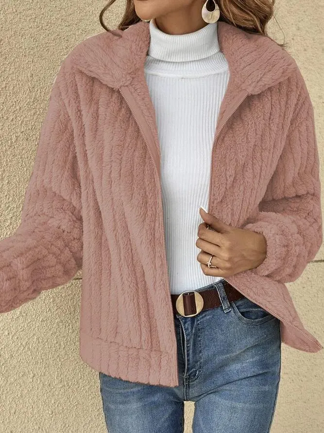 Women Autumn Casual Daily Loose Long Sleeve Plush Teddy Coat