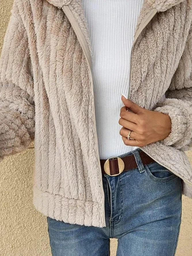 Women Autumn Casual Daily Loose Long Sleeve Plush Teddy Coat