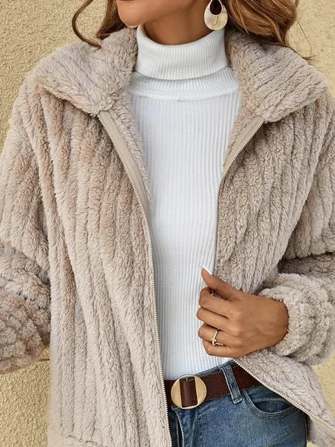 Women Autumn Casual Daily Loose Long Sleeve Plush Teddy Coat