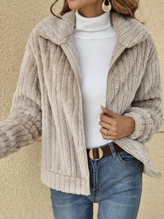 Women Autumn Casual Daily Loose Long Sleeve Plush Teddy Coat