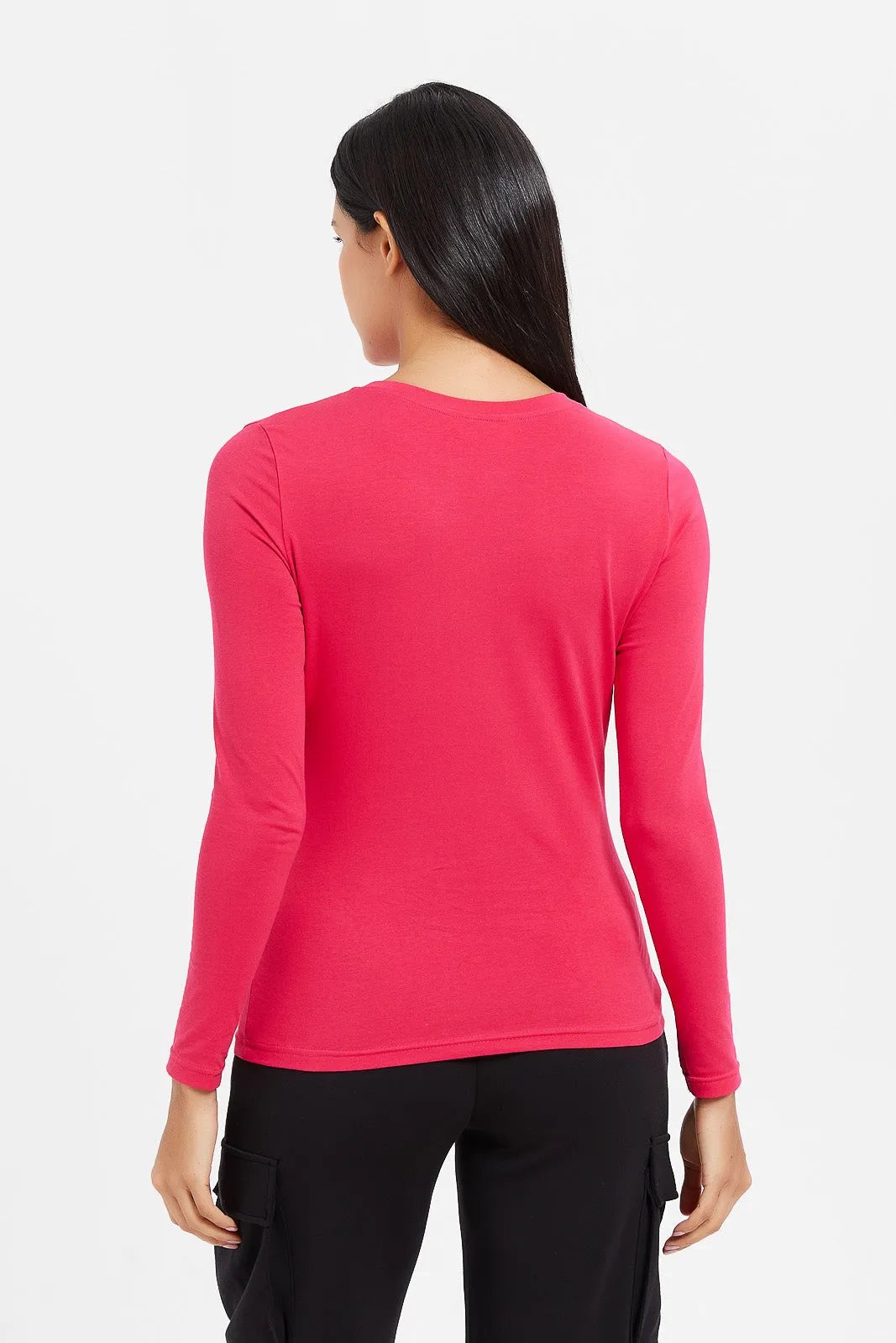 Women Fuchsia Long Sleeve T-Shirt