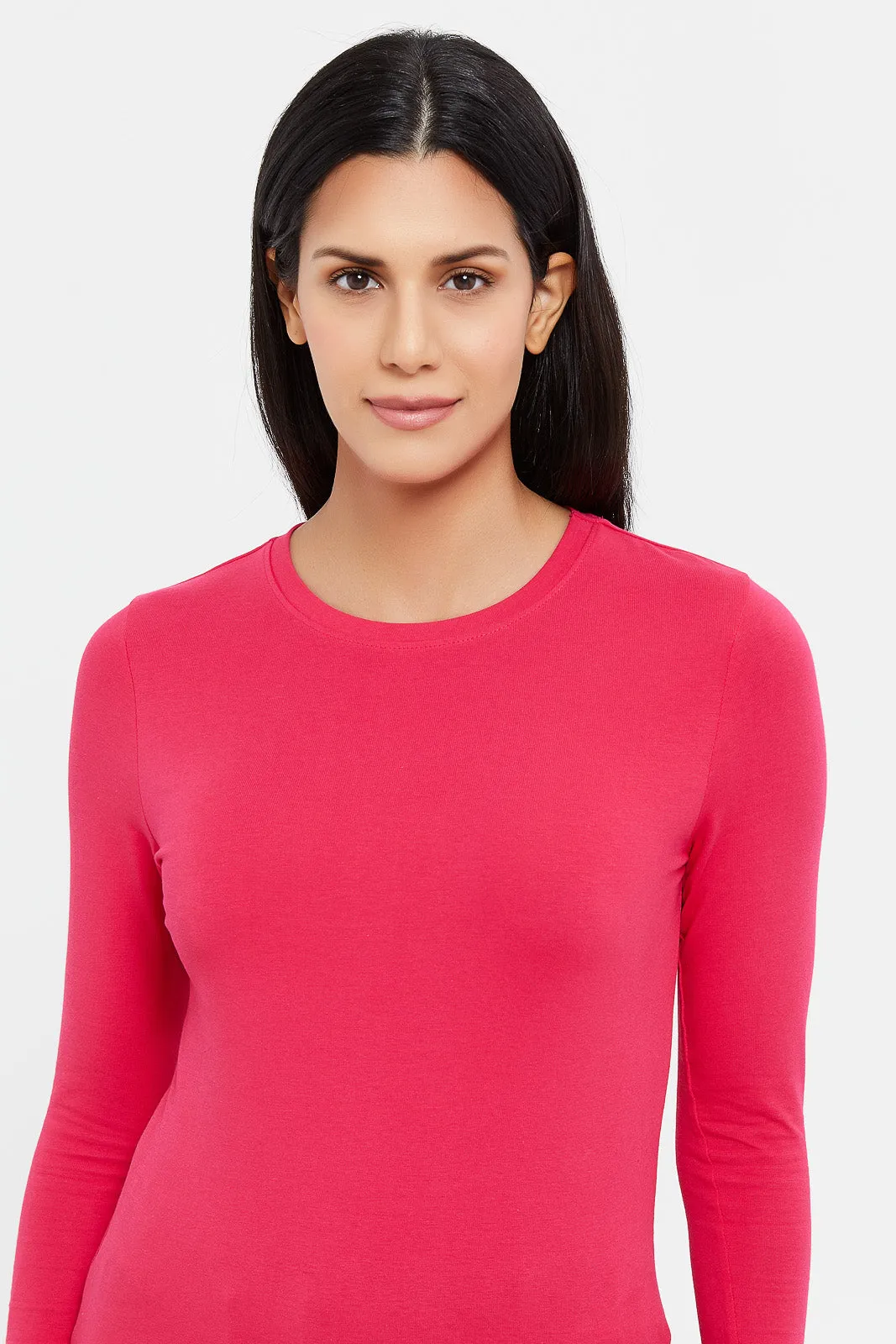 Women Fuchsia Long Sleeve T-Shirt