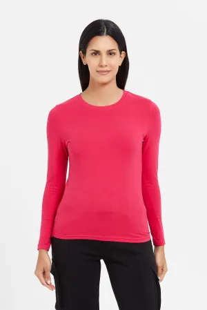 Women Fuchsia Long Sleeve T-Shirt