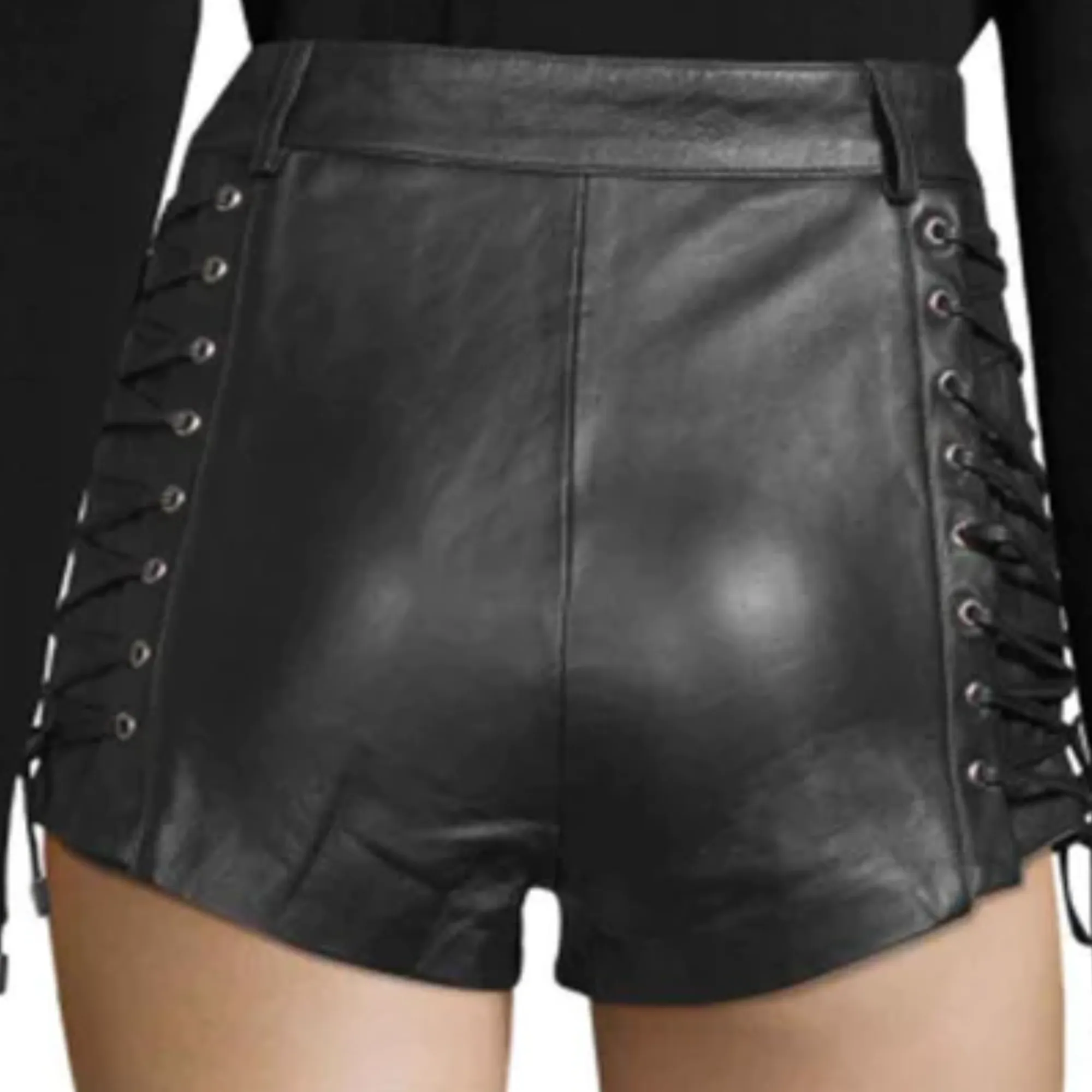 Womens Leather Shorts Side Lace Up Style