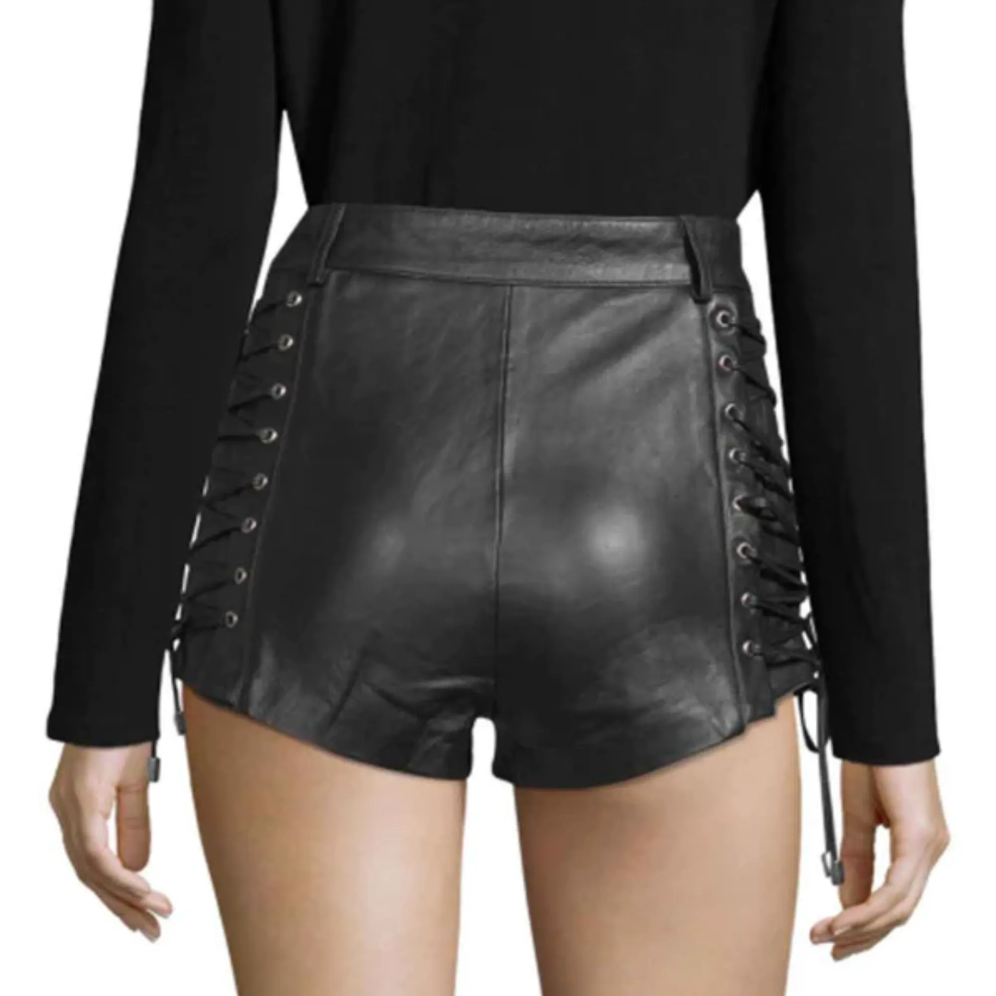 Womens Leather Shorts Side Lace Up Style