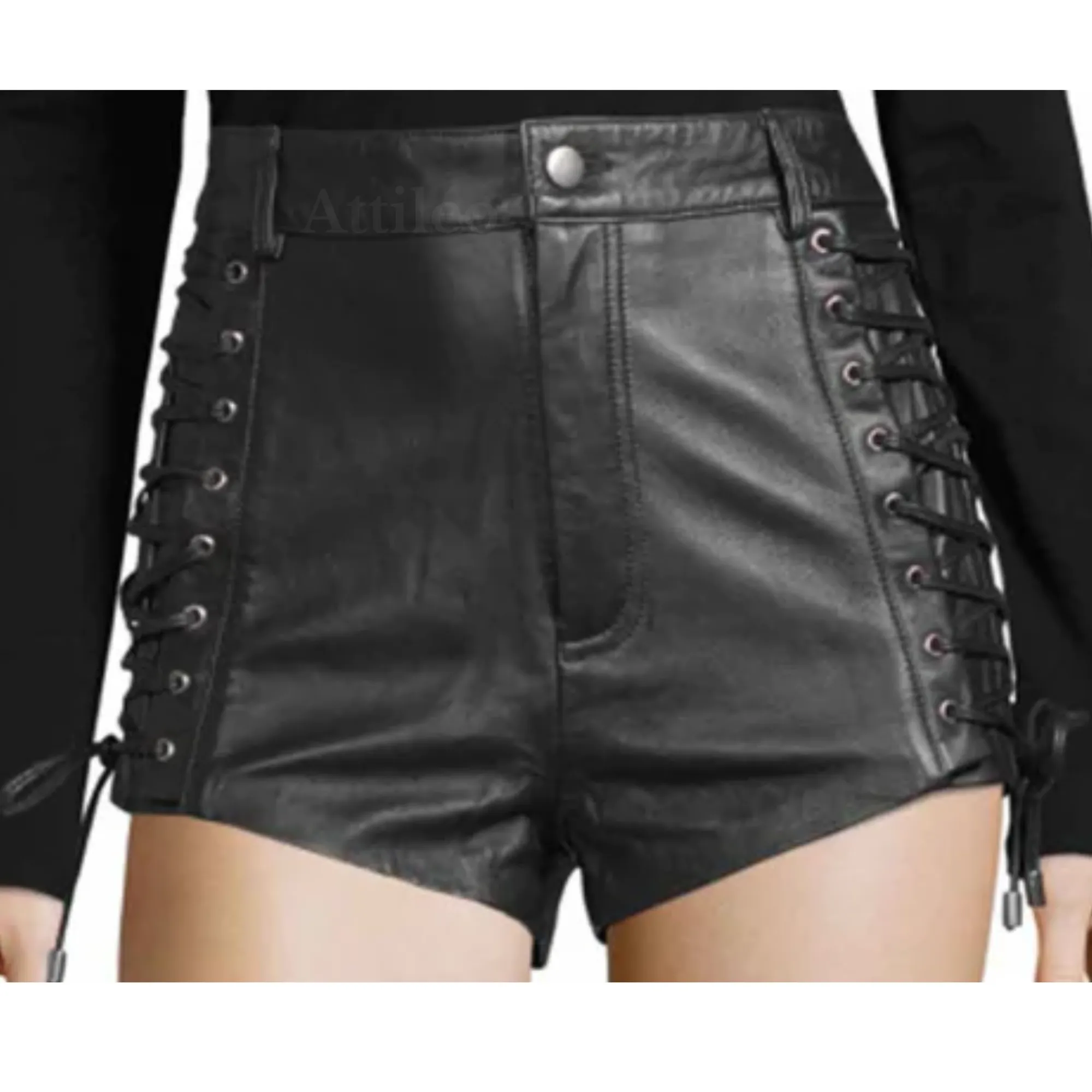 Womens Leather Shorts Side Lace Up Style