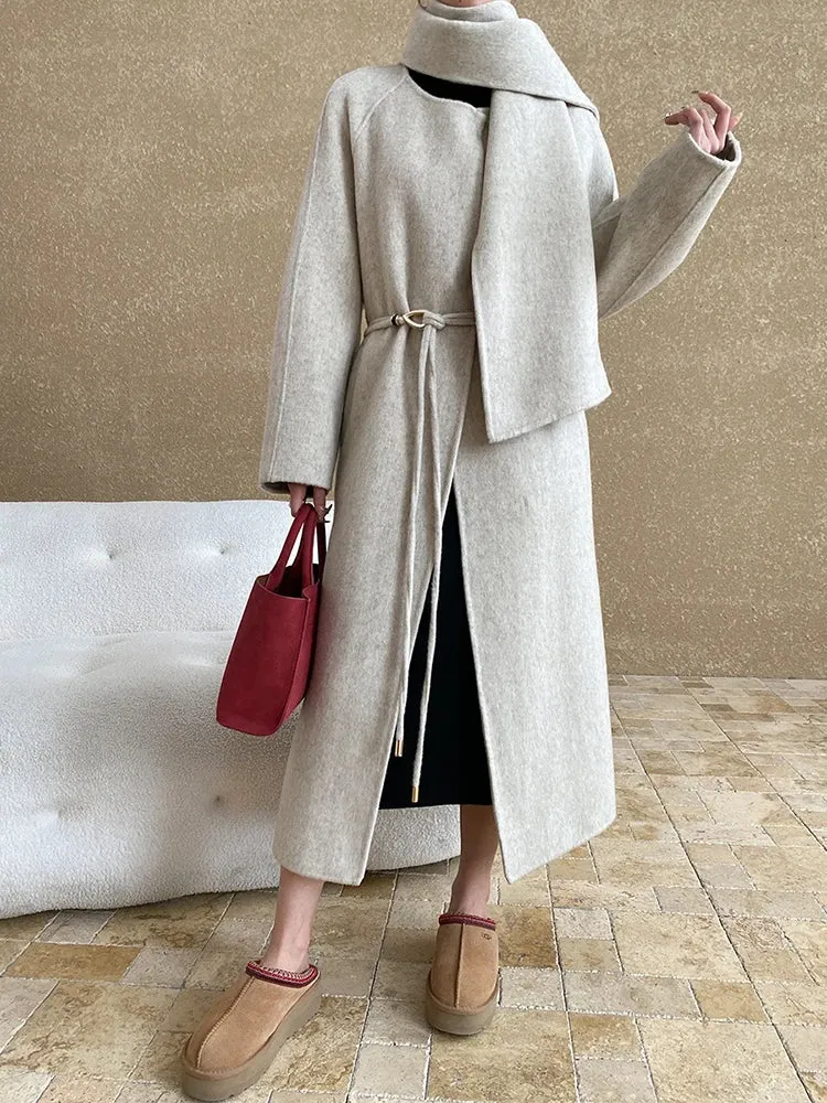 Women's Wool Blend Coat with Detachable Scarf