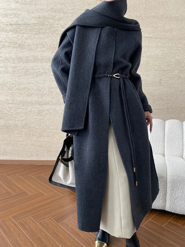 Women's Wool Blend Coat with Detachable Scarf