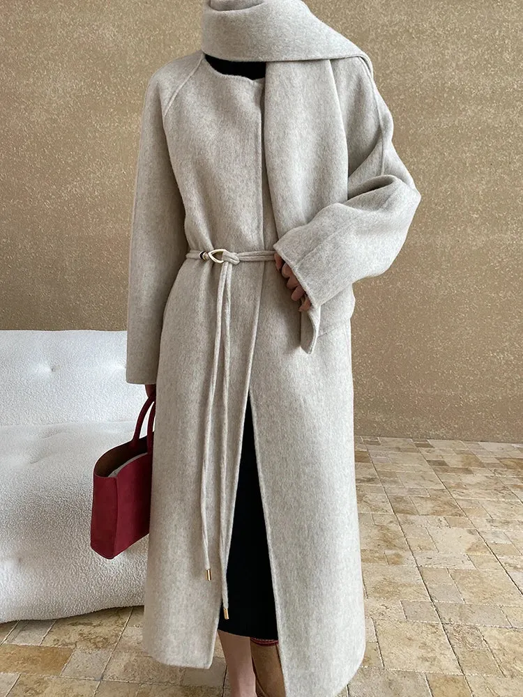 Women's Wool Blend Coat with Detachable Scarf