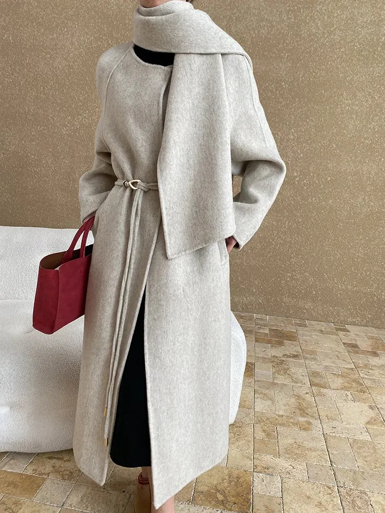 Women's Wool Blend Coat with Detachable Scarf