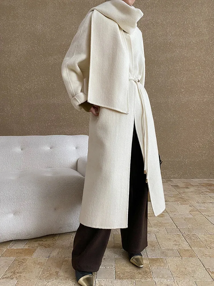 Women's Wool Blend Coat with Detachable Scarf