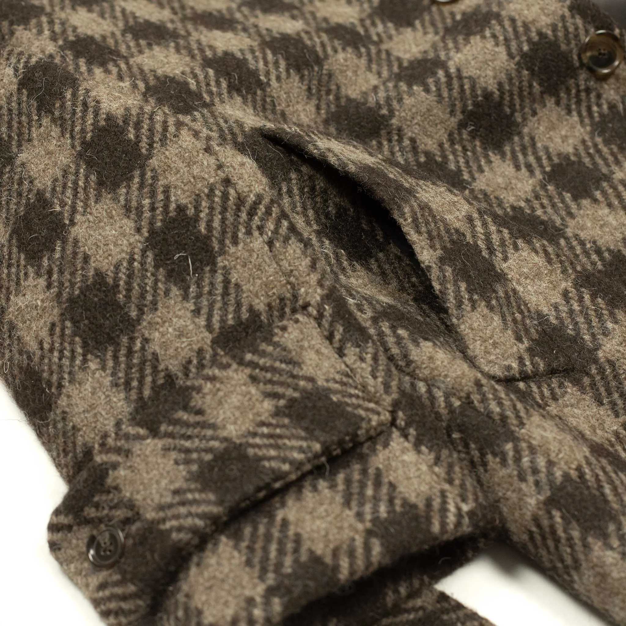 x Sartoria Carrara: Balmacaan belted coat in chocolate and brown large check undyed wool