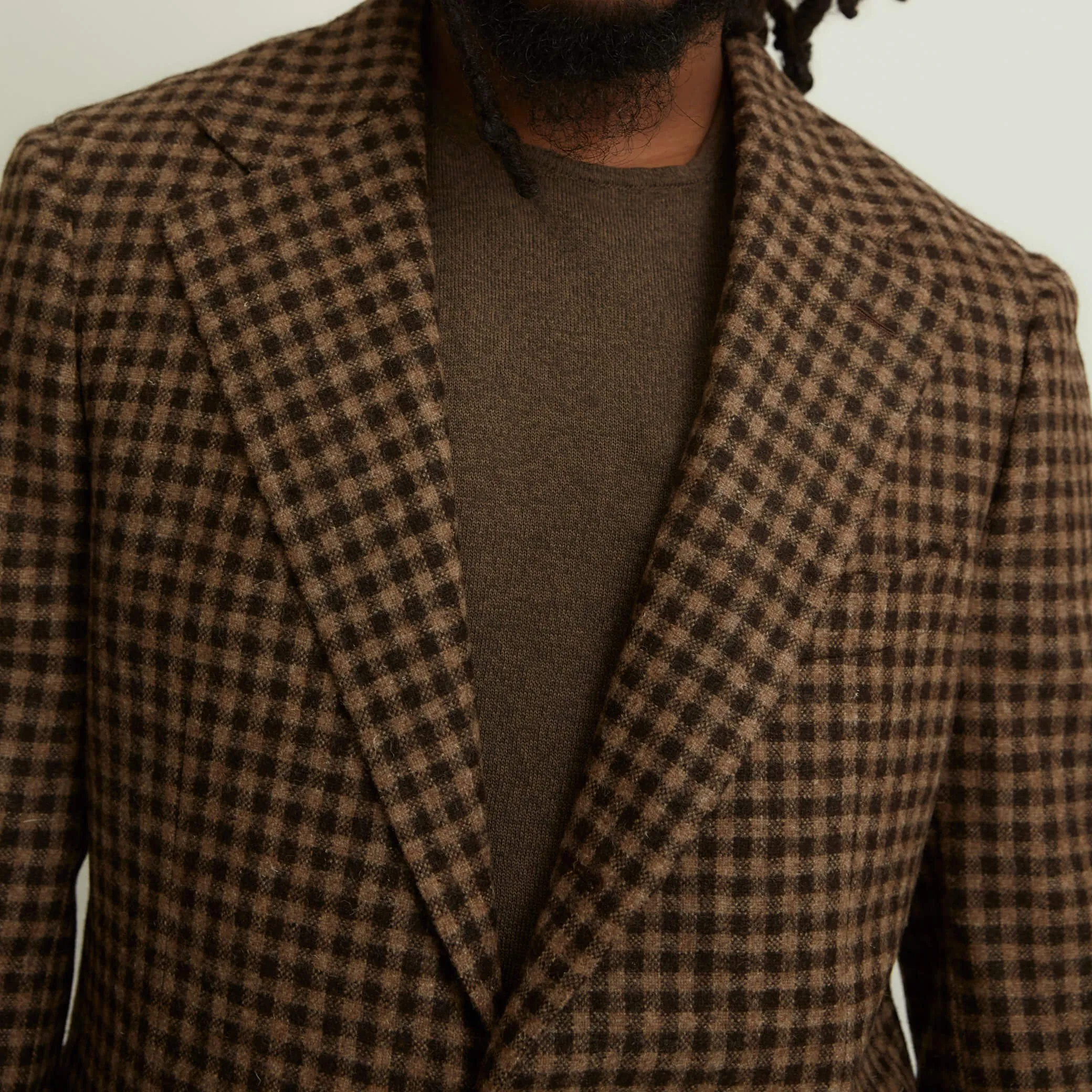 x Sartoria Carrara: Sport coat in brown gun check undyed wool