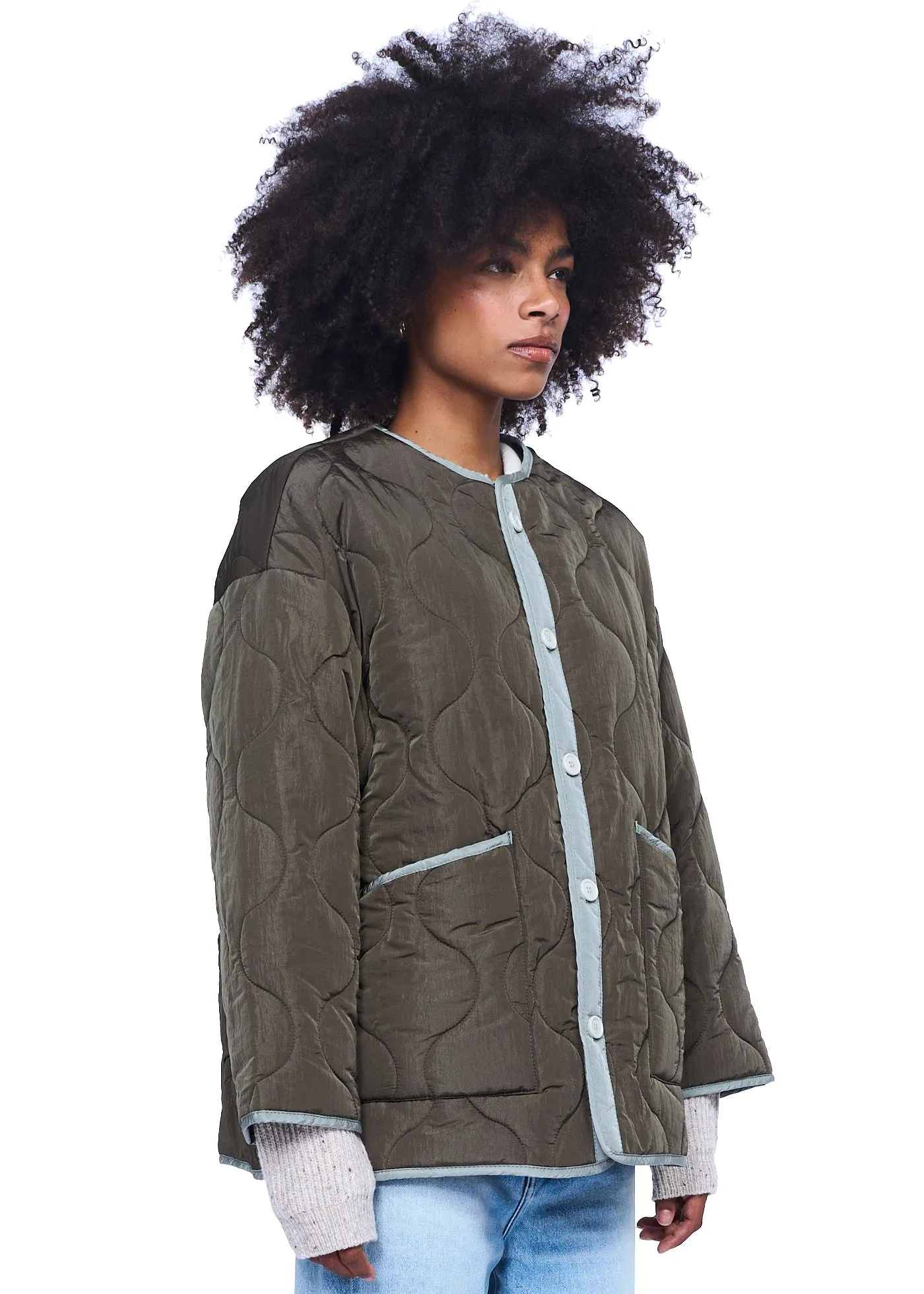 Yumi Row Quilted Jacket in Olive